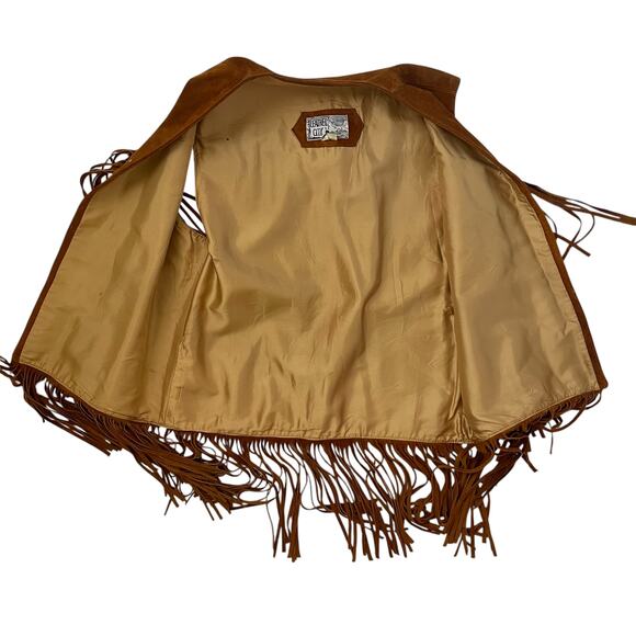 Vintage Leather City Suede Fringe Vest - Brown - Men's Size Large - Picture 3 of 5
